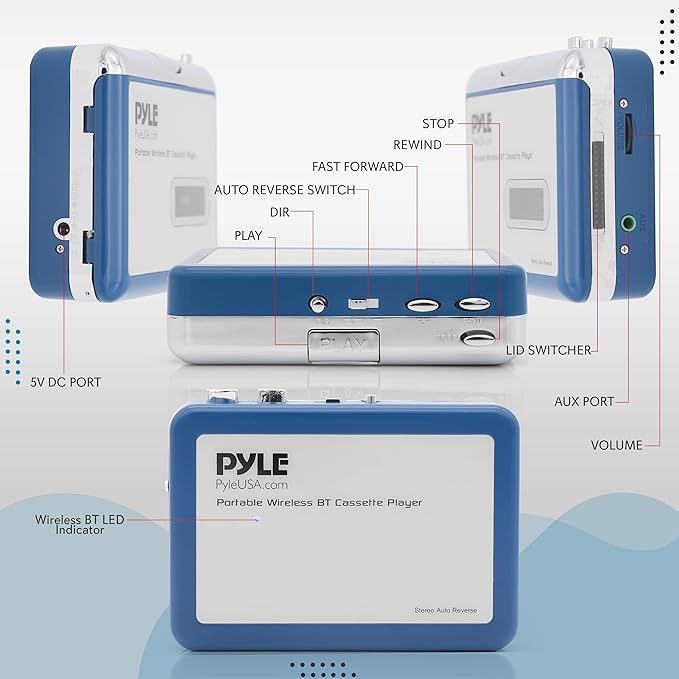 Bluetooth Cassette Player with Earphone - Tape Player Bluetooth Output to Headphone/Speaker - Bluetooth Walkman Cassette Player w/ Lid Switcher