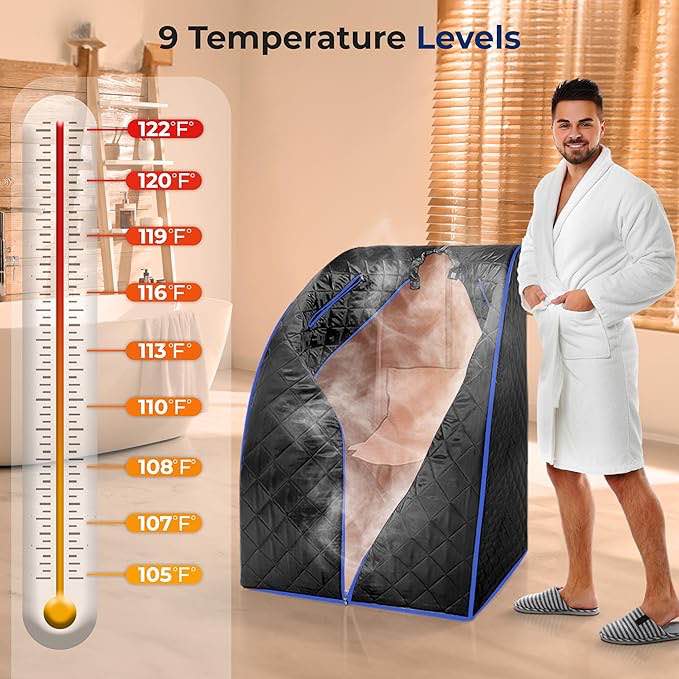 SereneLife Sauna - Portable Infrared Sauna, Home Sauna Tent, Sauna Room, Sauna Bag, One Person Indoor Sauna Box with Heating Foot Pad, Portable Chair and Remote Controller