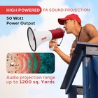 Pyle Portable Megaphone Speaker PA Bullhorn-Built-in Siren, 50W Adjustable Volume Control &1200 Yard Range-Ideal for Any Outdoor Sports, Cheerleading Fans & Coaches or for Safety Drills - PMP52BT