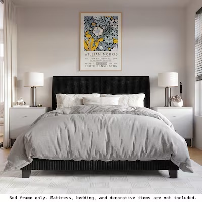 ChaletPosh King Black Wood Upholstered Bed with Headboard
