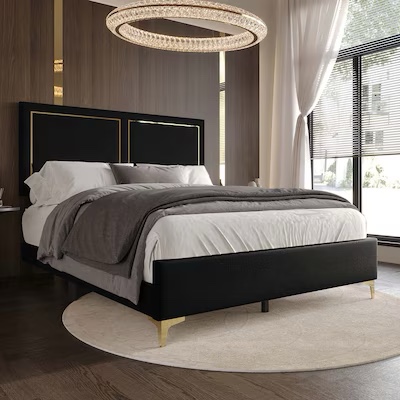 ChaletPosh King Black Wood Upholstered Bed (box 2 of 2 only) 