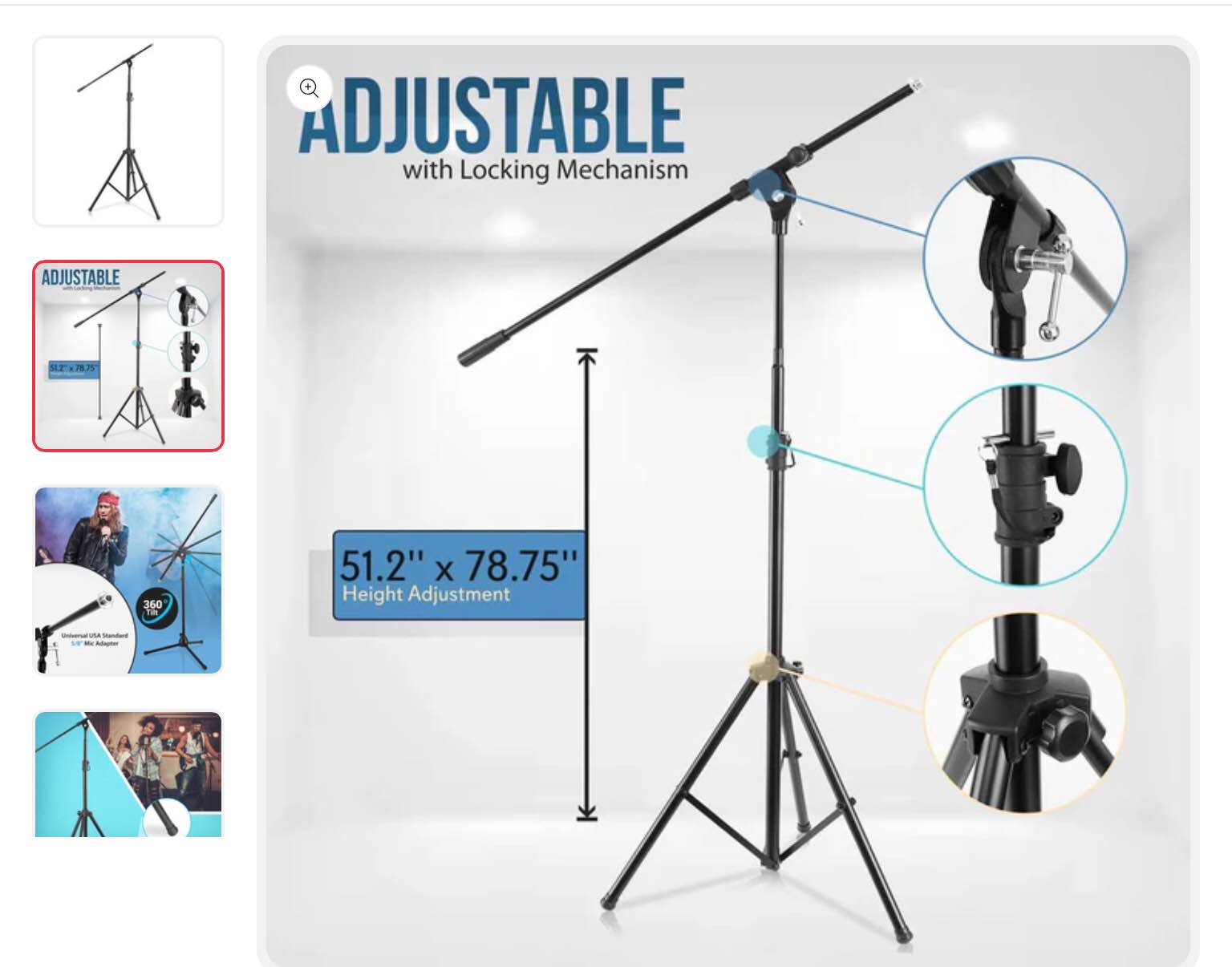 Pyle Heavy Duty Microphone Stand-Height Adjustable from 51.2'' to 78.75'' Inch High w/Extendable Telescoping Boom Arm 29.5'' and Stable Tripod Base-Clutch in T-Bar Adjustment Point PMKS56
