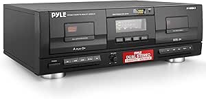 Pyle Dual Stereo Cassette Tape Deck - Clear Audio Double Player Recorder System w/ MP3 Music Converter, RCA for Recording, Dubbing, USB, Retro Design - For Standard / CrO2 Tapes, Home Use - PT659DU