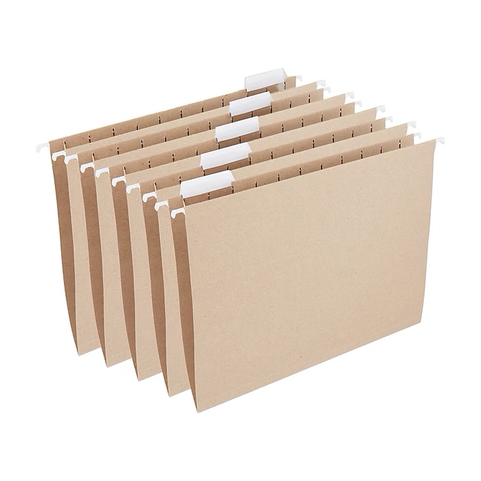 Staples® 100% Recycled Hanging File Folders, 5-Tab Letter, Natural Brown, 25/Box (TR75601-US)
