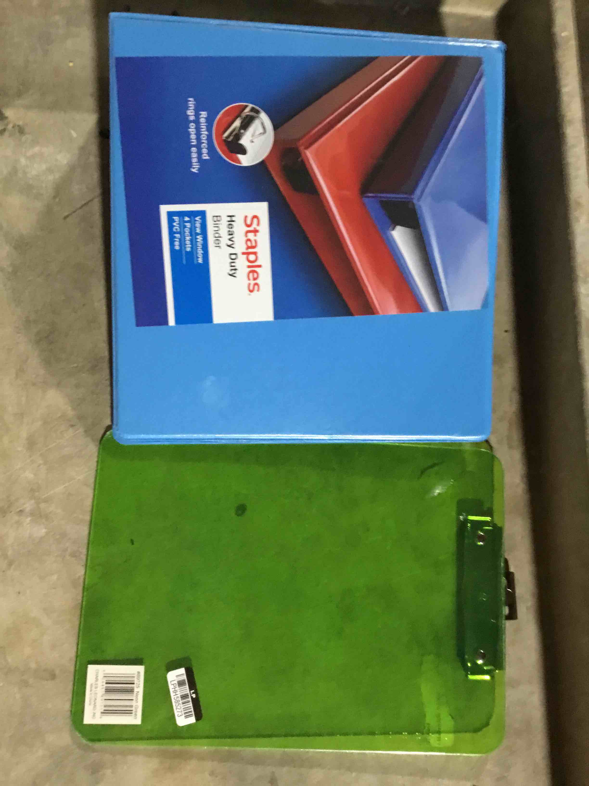 Charles Leonard Transparent Plastic Clipboard with Low Profile Clip and Pull Out Hook,  and Staples heavy duty binder 