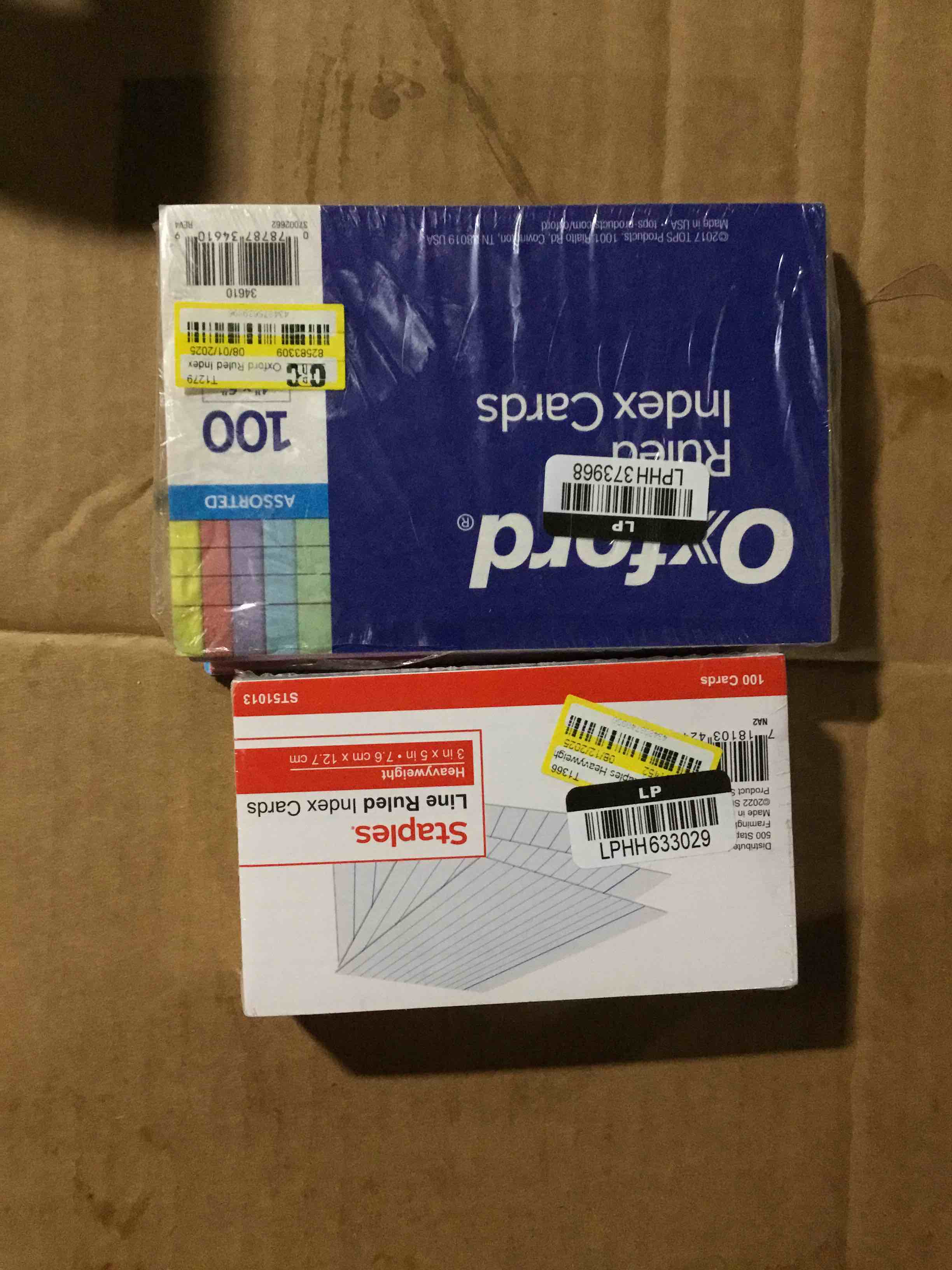 Oxford Ruled Index Cards 4 x 6 Blue/Violet/Canary/Green/Cherry 100/Pack 34610 and Staples line Ruled index cards