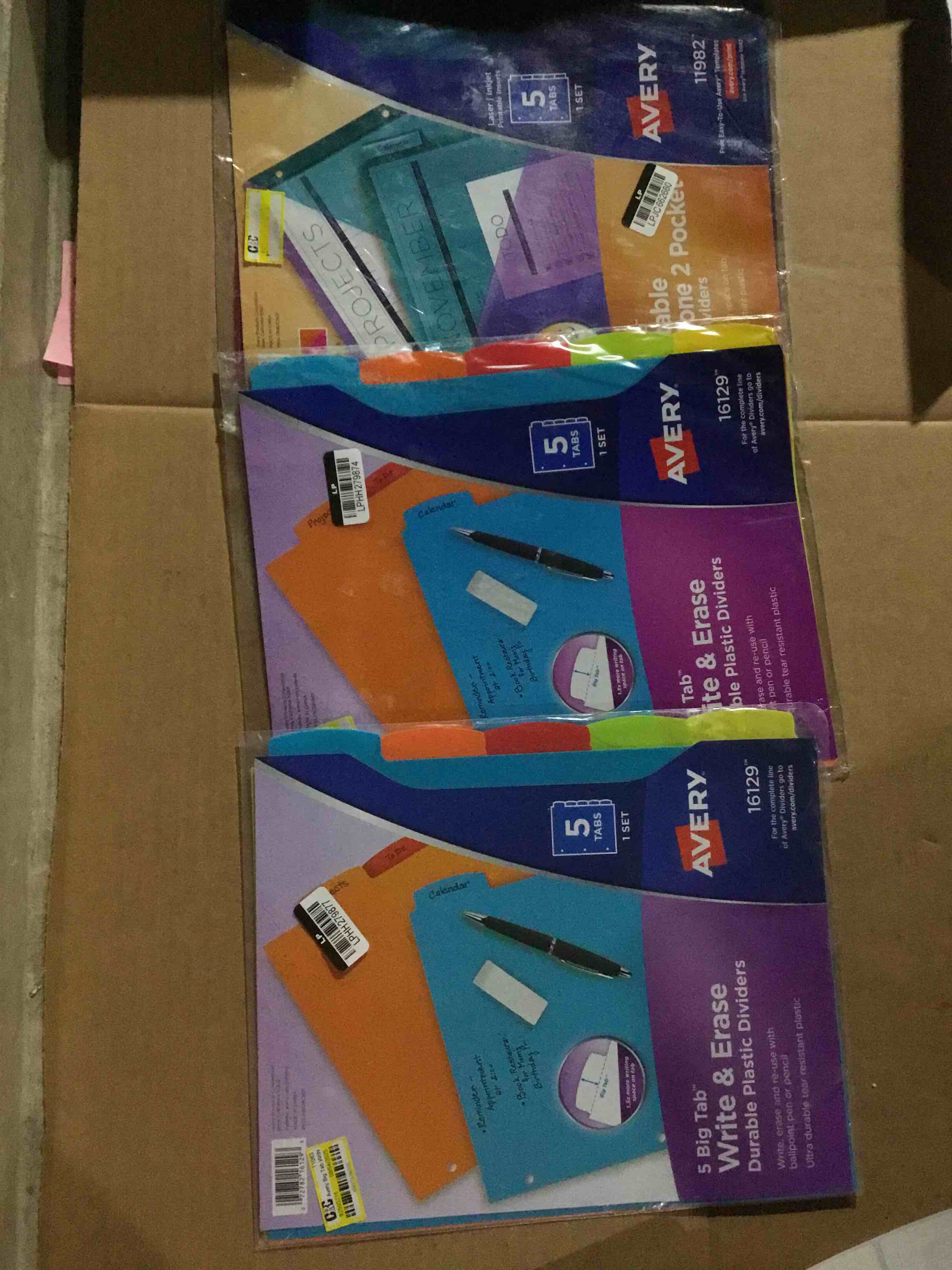 3 pack Avery Big Tab Write & Erase Durable Plastic Dividers for 3 Ring Binders, 5-Tab Set, Bright Multicolor, 1 Set (16129)