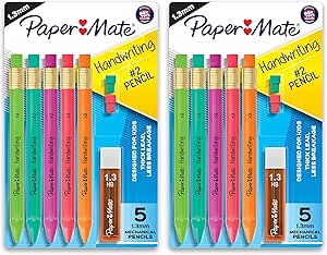 2 pack.Paper Mate Handwriting Triangular Mechanical Pencil Set with Lead & Eraser Refills, 1.3mm, School Supplies, Office Supplies, Sketching Pencils, Drafting Pencil, Fun Barrel Colors, 8 Count