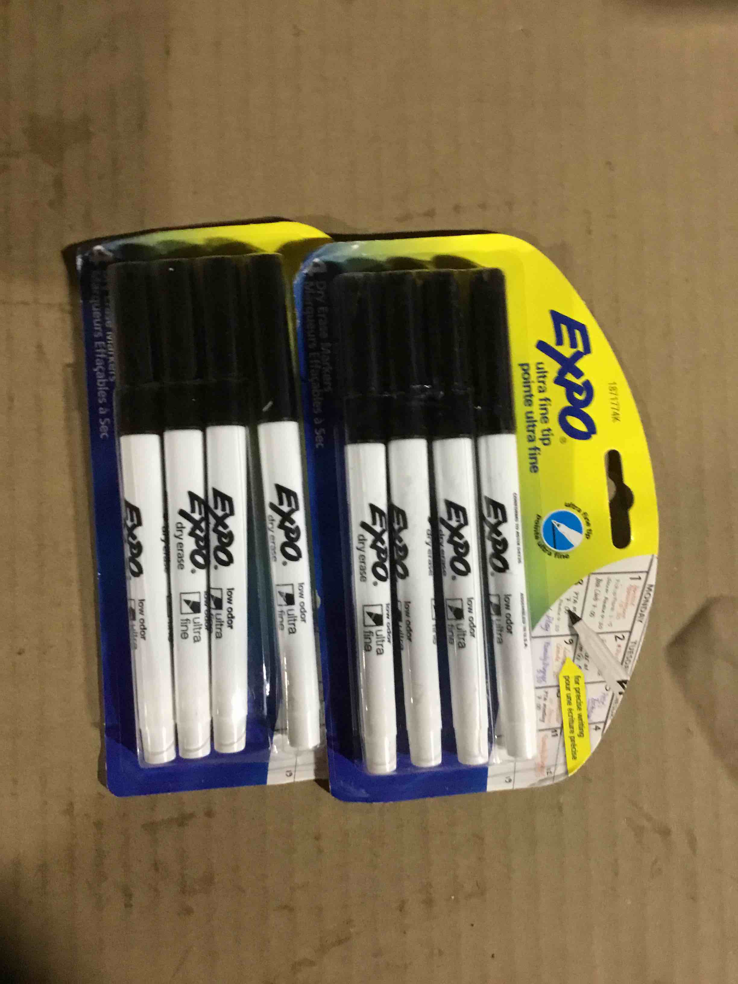 2 pack,Expo Low-Odor Dry Erase Markers, Ultra-Fine Tip, Black, 4 Count