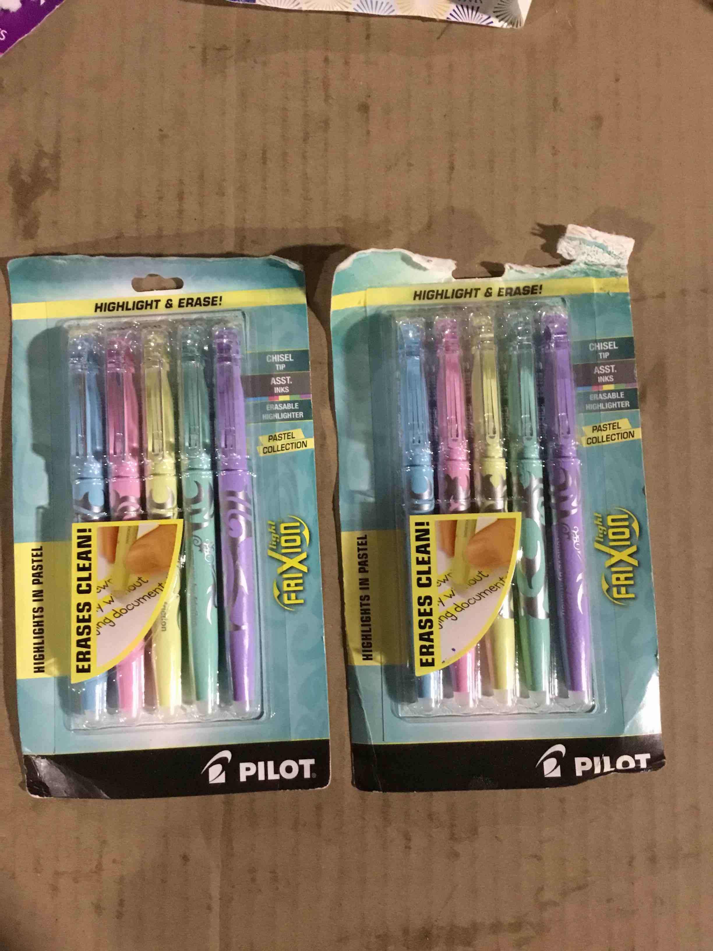 Pilot, FriXion Light Pastel Erasable Highlighters, Chisel Tip, Pack of 5, Pastel Blue, Pink, Yellow, Green & Purple