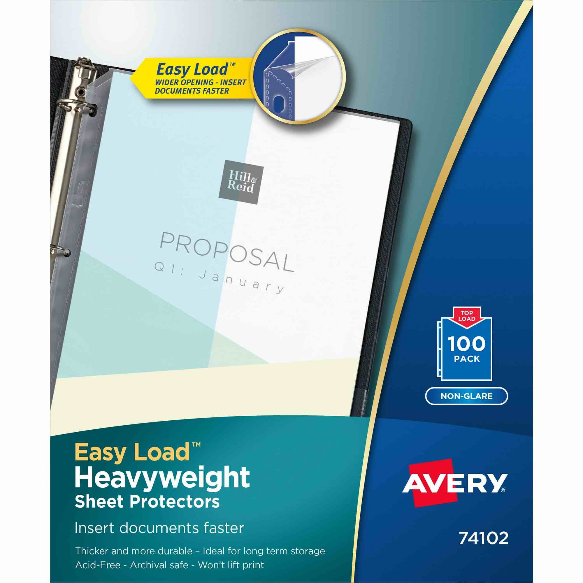 Avery Clear Heavyweight Sheet Protectors, Non-Glare, Easy Load, 100 Document Protectors (74102)