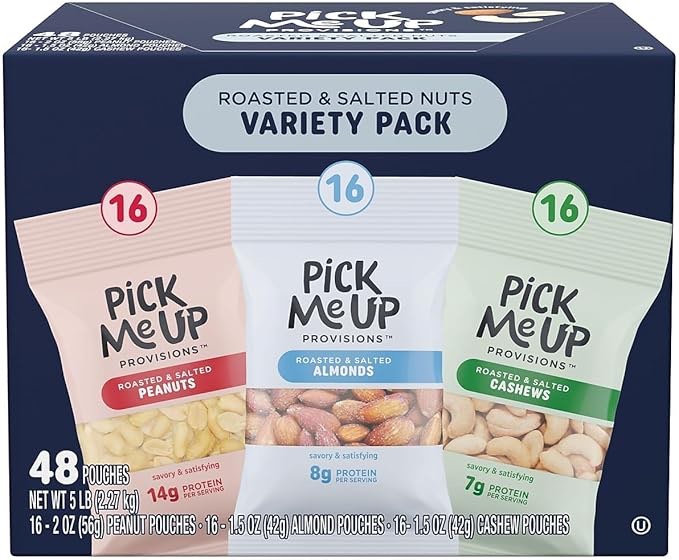 Pick Me Up Provisions Roasted & Salted Nuts Variety Pack, 48 Bags/Box
