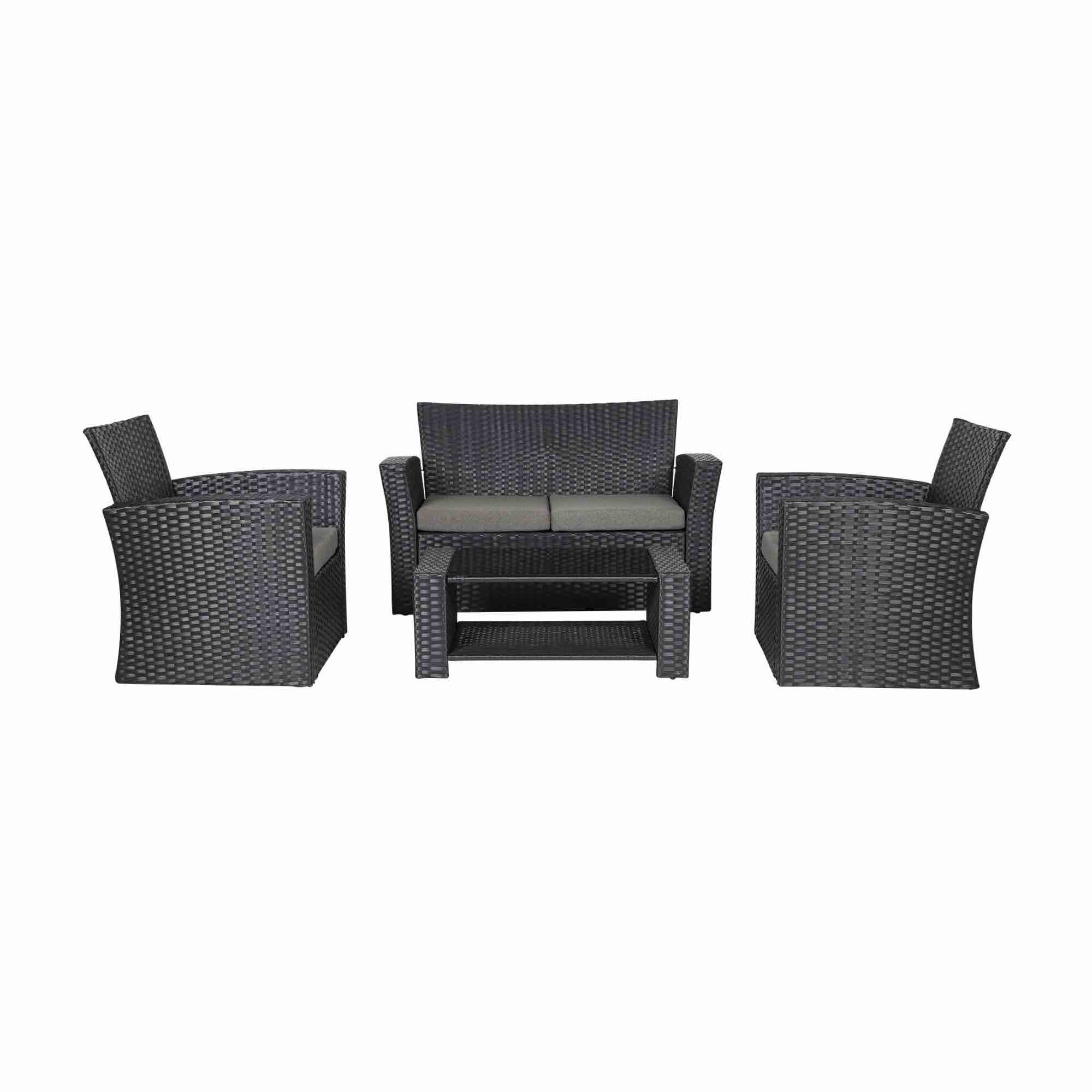 Westin Outdoor 4-Piece Rattan Wicker Conversation Sofa Set with Cushions, Black