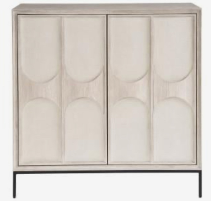 Odessa Wood/Faux Linen Bar Cabinet w/2 Doors & 3 Drawers, Rolling Fog by Universal Furniture