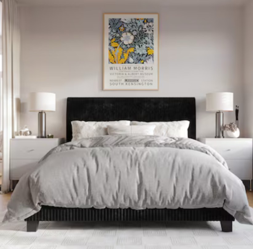 ChaletPosh Full Black Wood Upholstered Bed