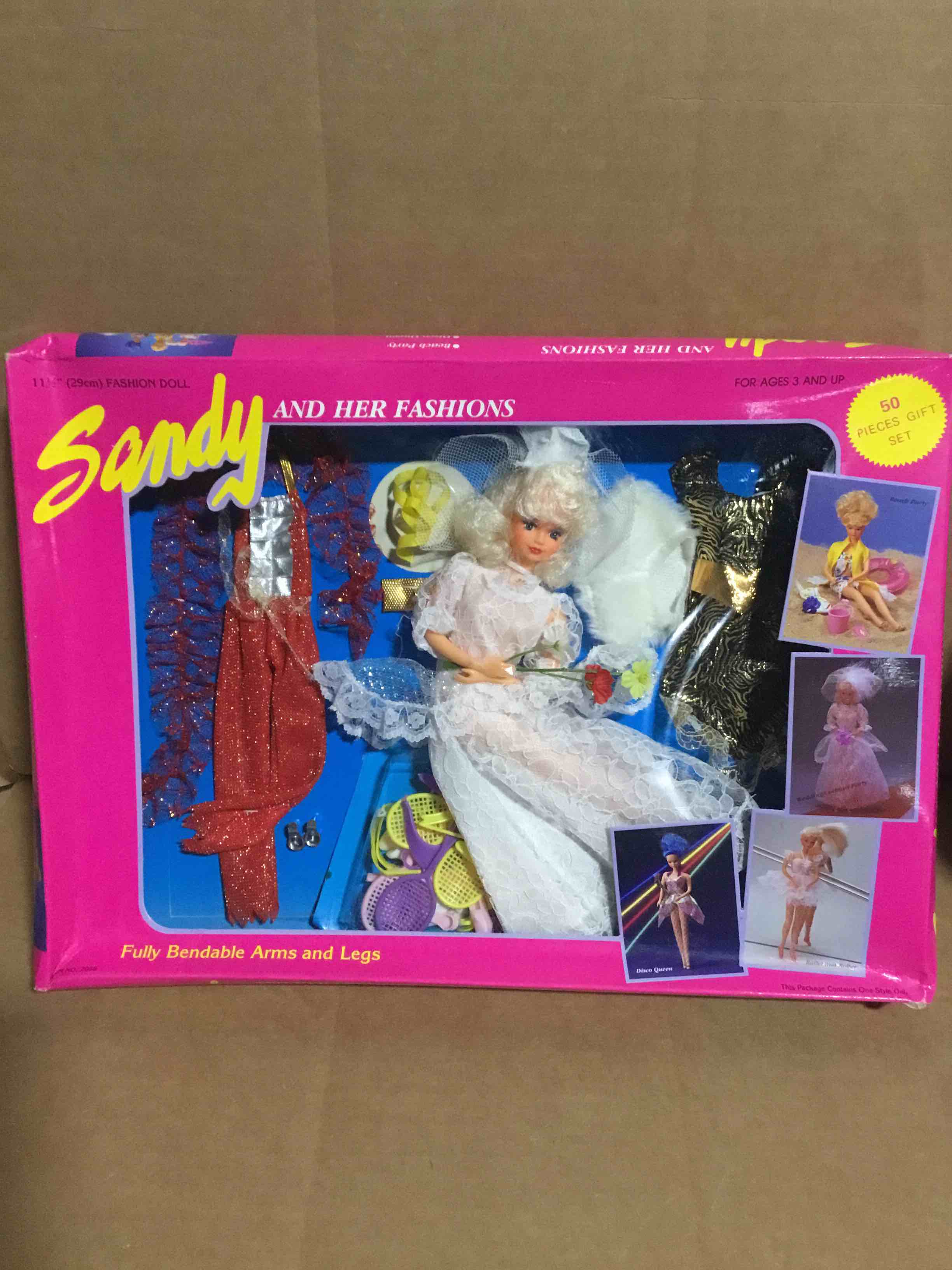 fashion doll sandy and her fashions, fully bendable arms and legs, 50 piece gift set