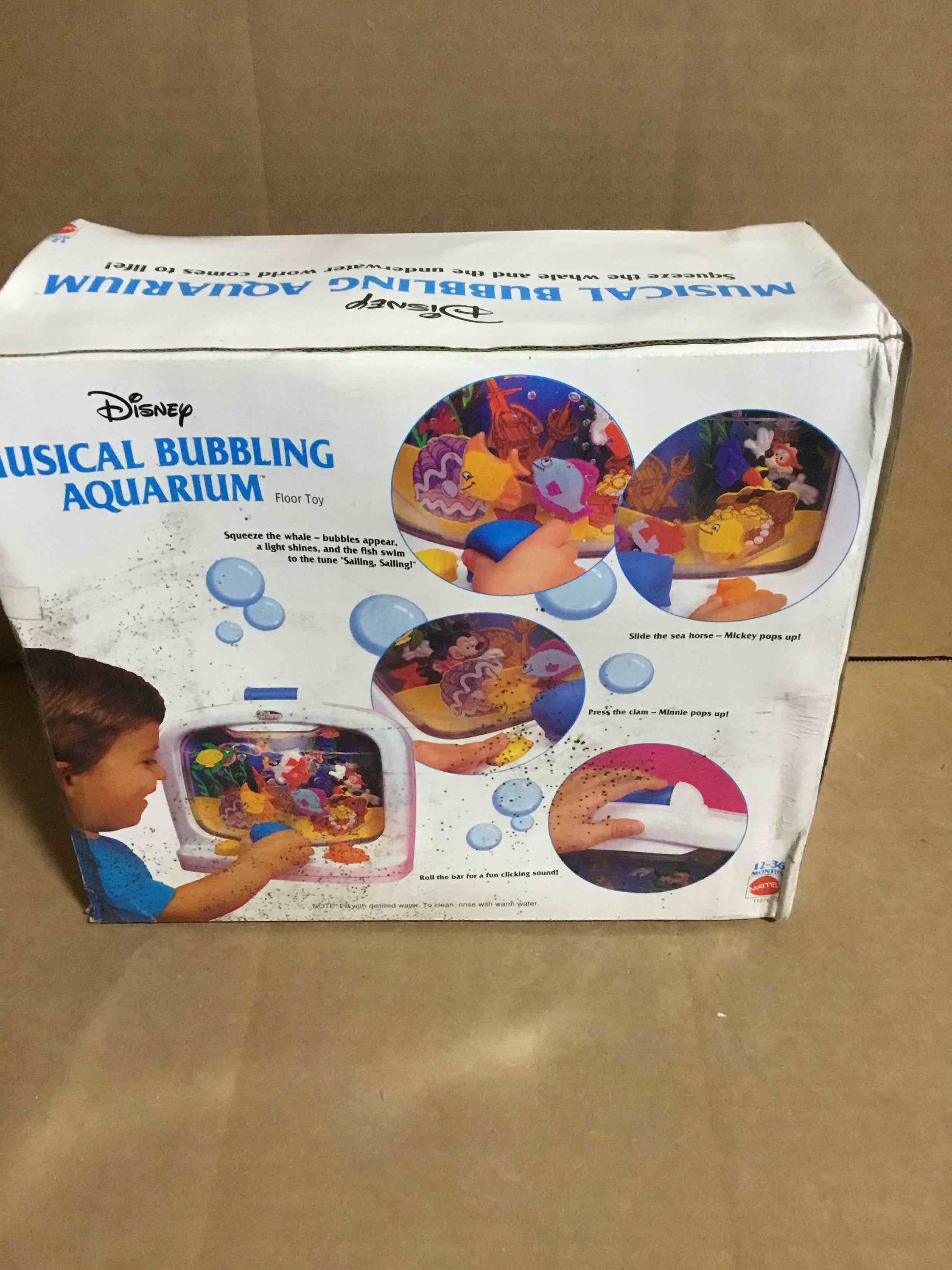 Condition photo showing New/Like New for Vintage 1994 Mattel Disney Mickey Musical Bumbling Aquarium Rare Collectible