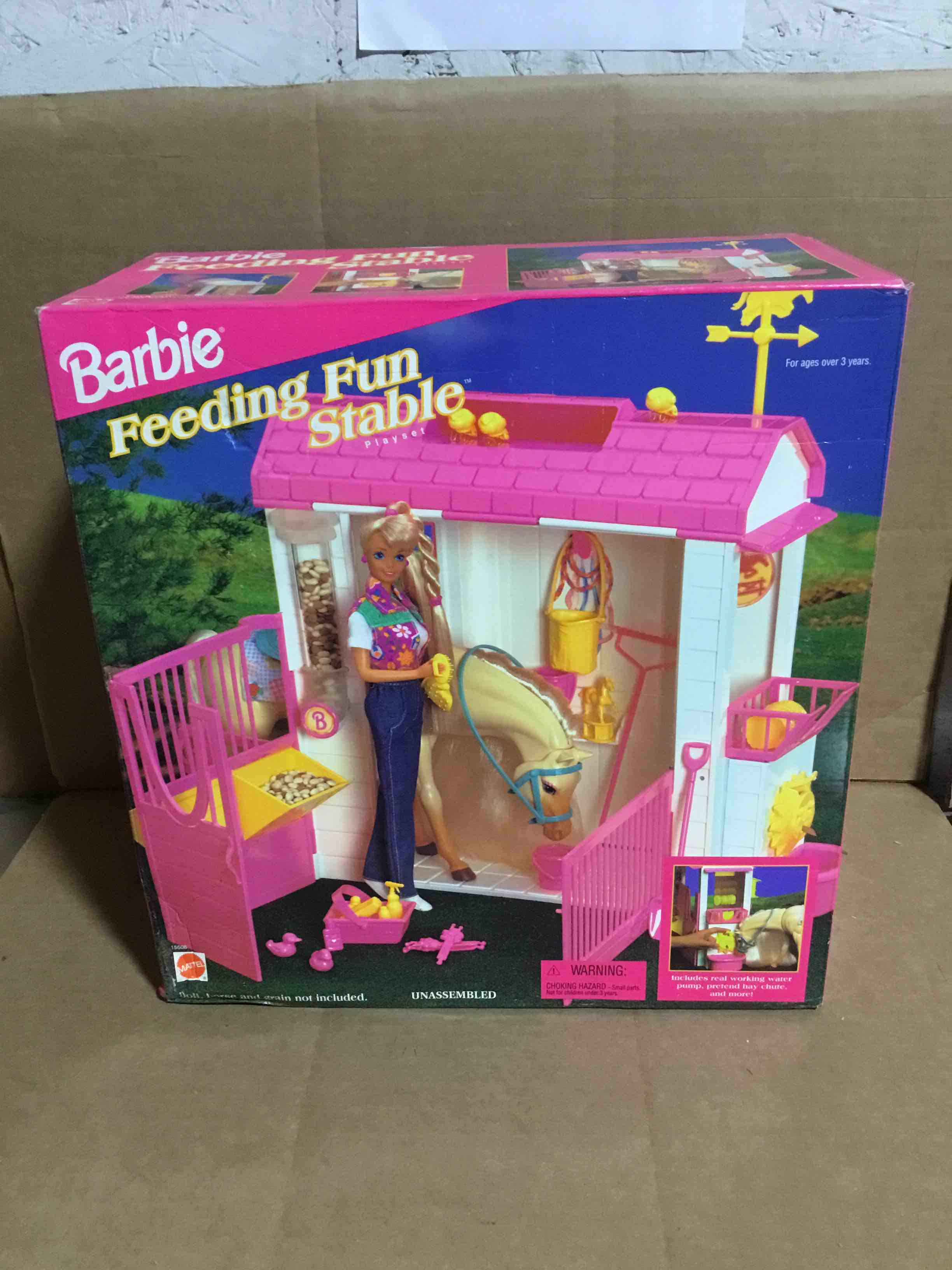 Condition photo showing New/Like New for Barbie FEEDING FUN STABLE Playset w Accessories (1996)