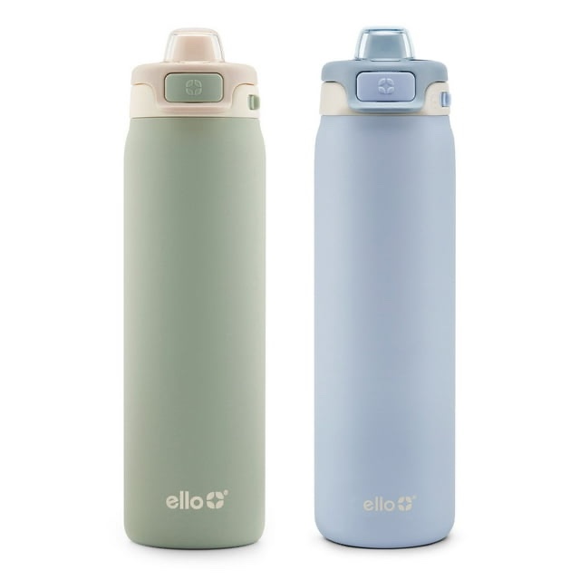 Ello Flip to Fill, Pop to Drink Stainless Steel Water Bottle with Leak-Proof Locking Lid, 22 oz – Reusable Insulated Travel Bottle, Color: Pistachio/Blue Dream