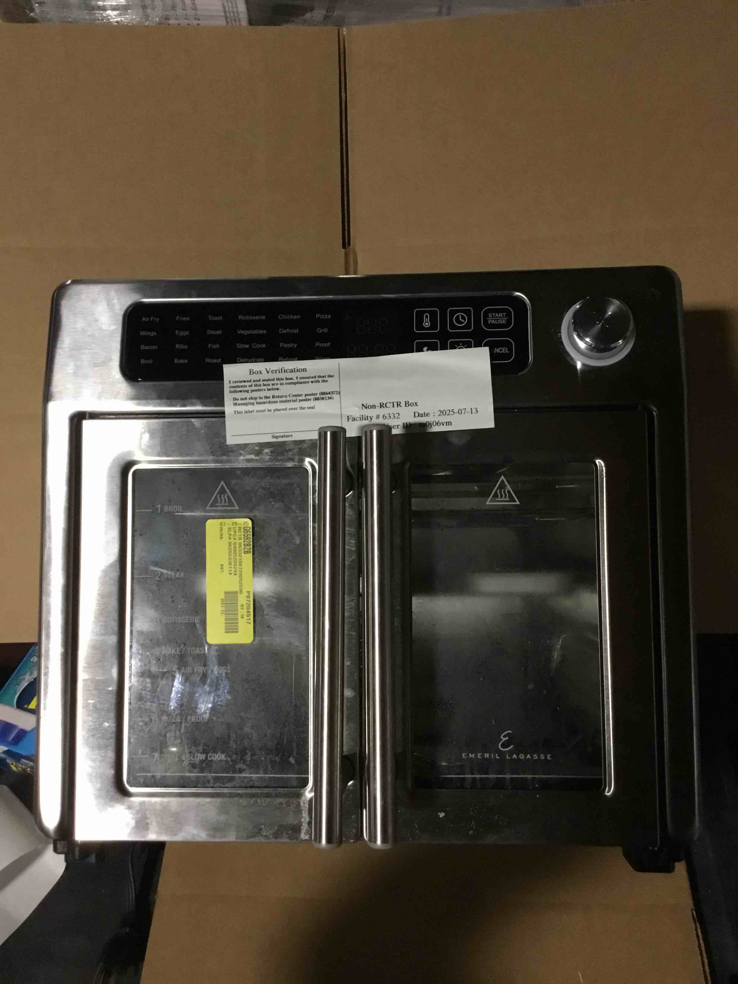 Condition photo showing As Is for Emeril Lagasse French Door Air Fryer Toaster Oven Combo, 26QT, Stainless Steel, 4-00675-02X