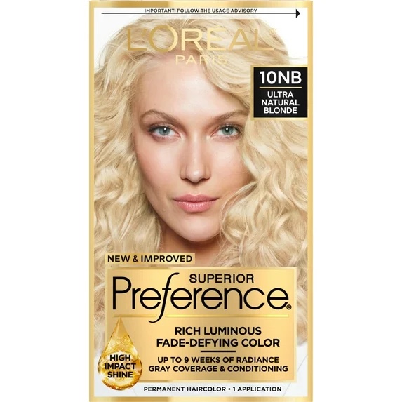 L'Oreal Paris Superior Preference Fade-Defying + Shine Permanent Hair Color, 10NB Ultra Natural Blonde, Pack of 1, Hair Dye