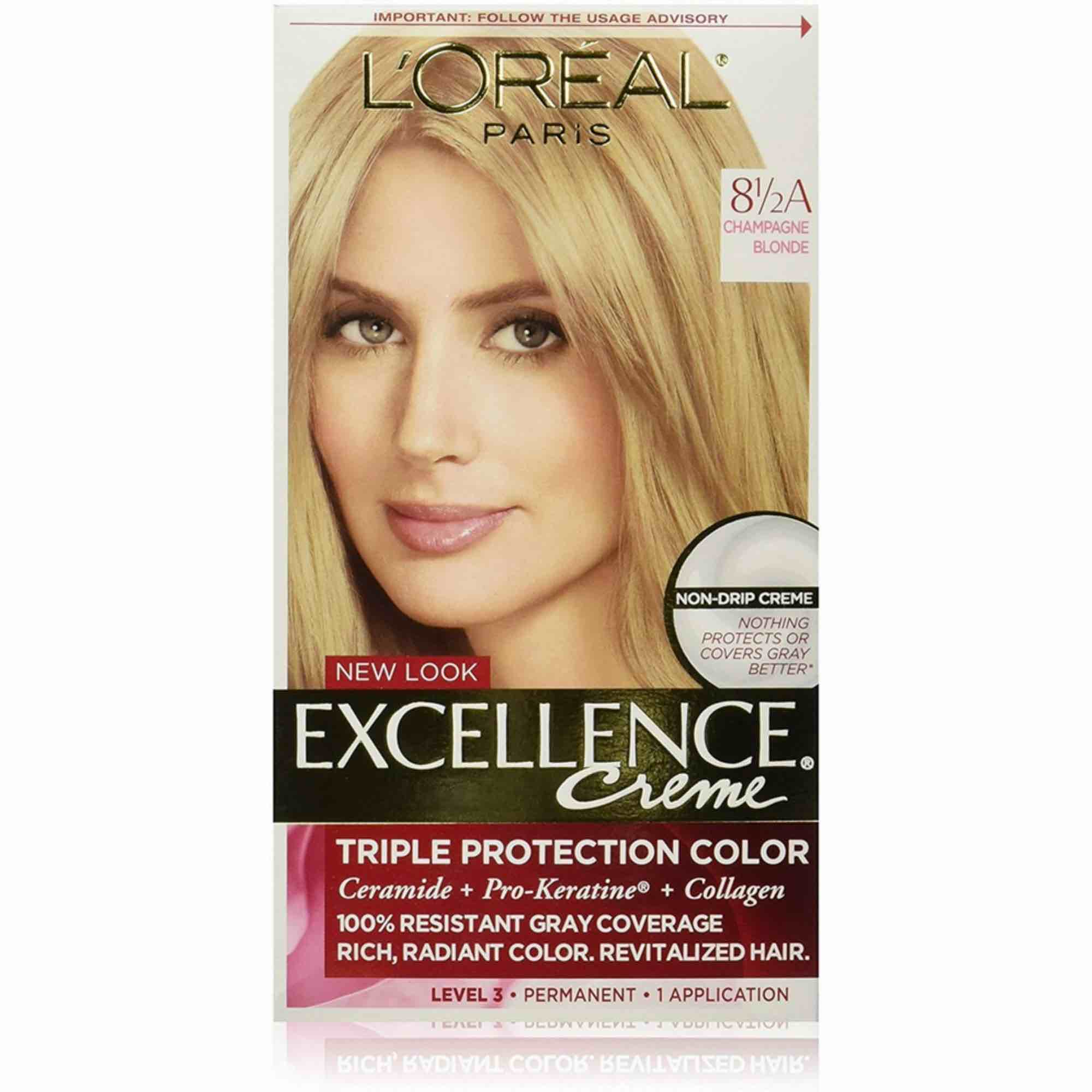 L'Oreal Paris Excellence Creme Permanent Triple Care Hair Color, 8.5A Champagne Blonde, Gray Coverage For Up to 8 Weeks, All Hair Types, Pack of 1
