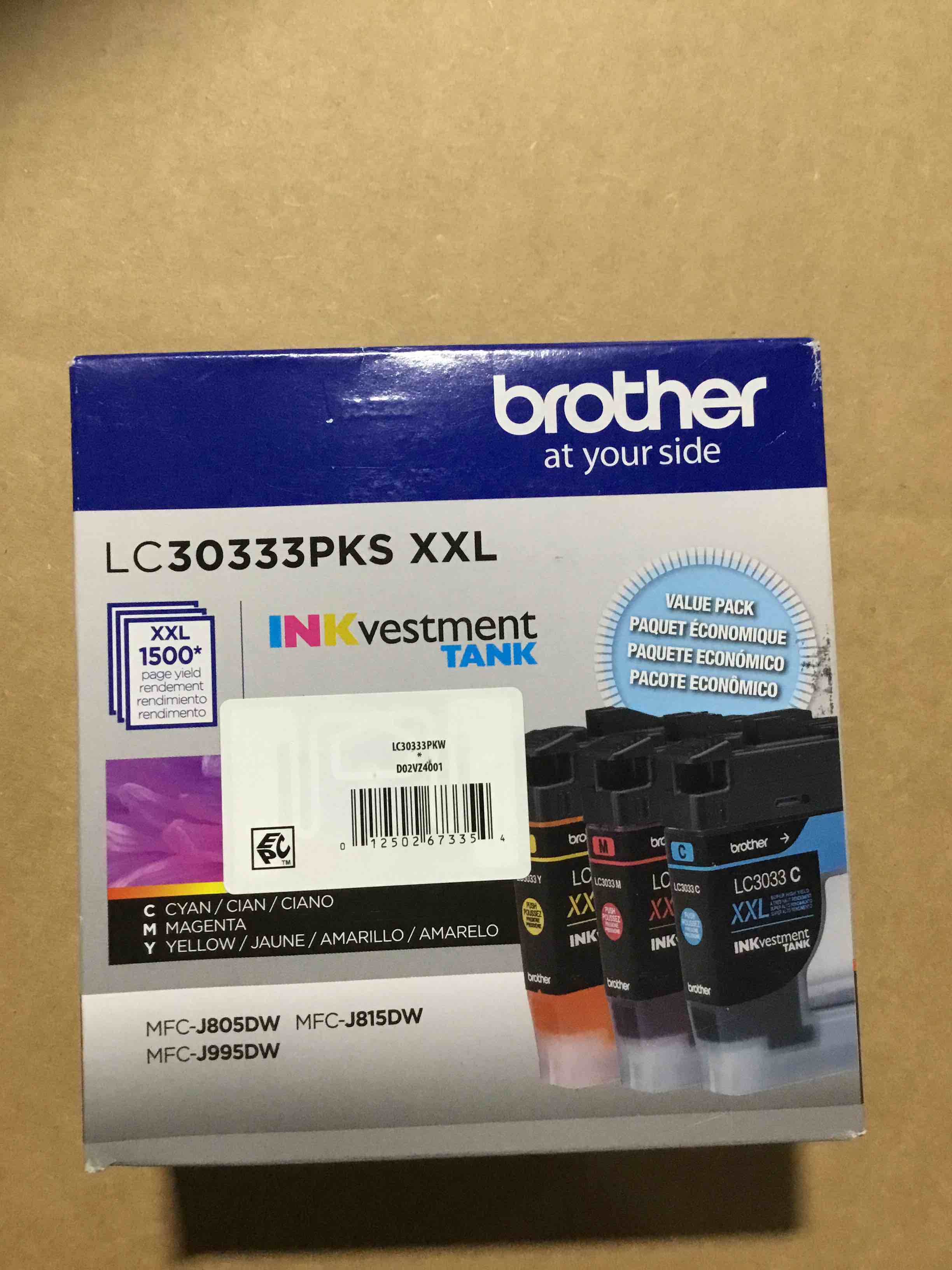 Condition photo showing New/Like New for Brother Genuine LC30333PKS Super High-yield 3-Pack Color INKvestment Tank Printer Ink Cartridges