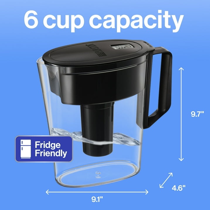 Brita Small 6 Cup Black Denali Water Filter Pitcher with 1 Brita Standard Filter