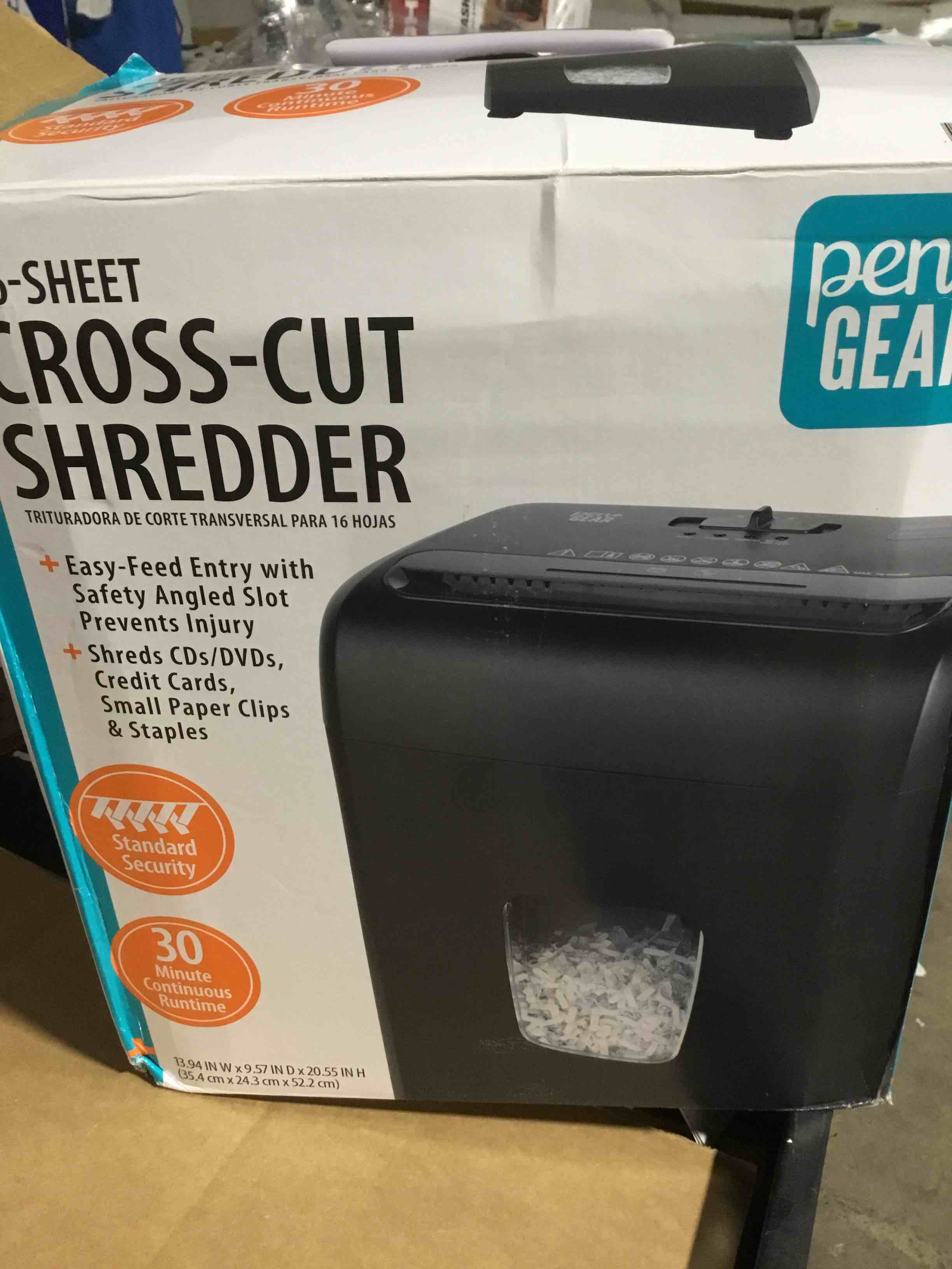 Condition photo showing New/Like New for Pen + Gear 16-Sheet Cross-Cut Paper/CDs and DVDs/Credit Card Shredder 5.3 Gallon Bin Black Home and Office use
