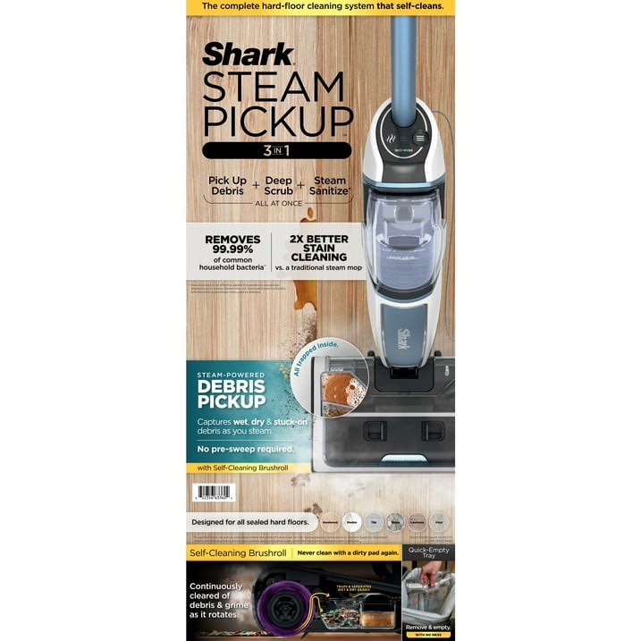 Shark 3-in-1 Steam Mop - Picks up Debris, Scrubs & Sanitizes-Hardwood, Laminate, Tile, Stone, Marble & Vinyl, SD200
