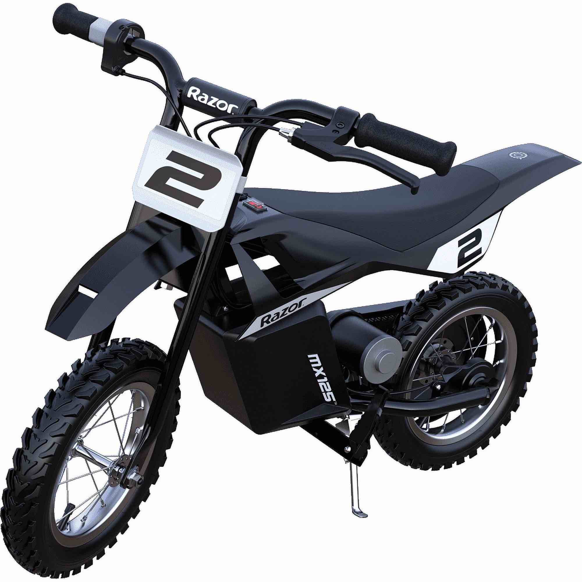 razor miniature dirt rocket mx125 electric-powered dirt bike - black with decal included recommended for kids 7+ between 40 and 80 lbs