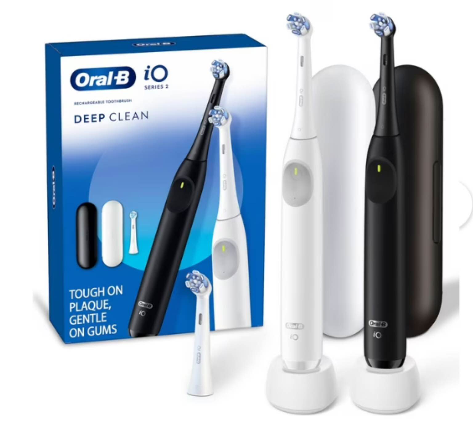 Oral-B iO Series 2 Electric Toothbrush  Pure White & Night Black  2 Ct  3 Heads