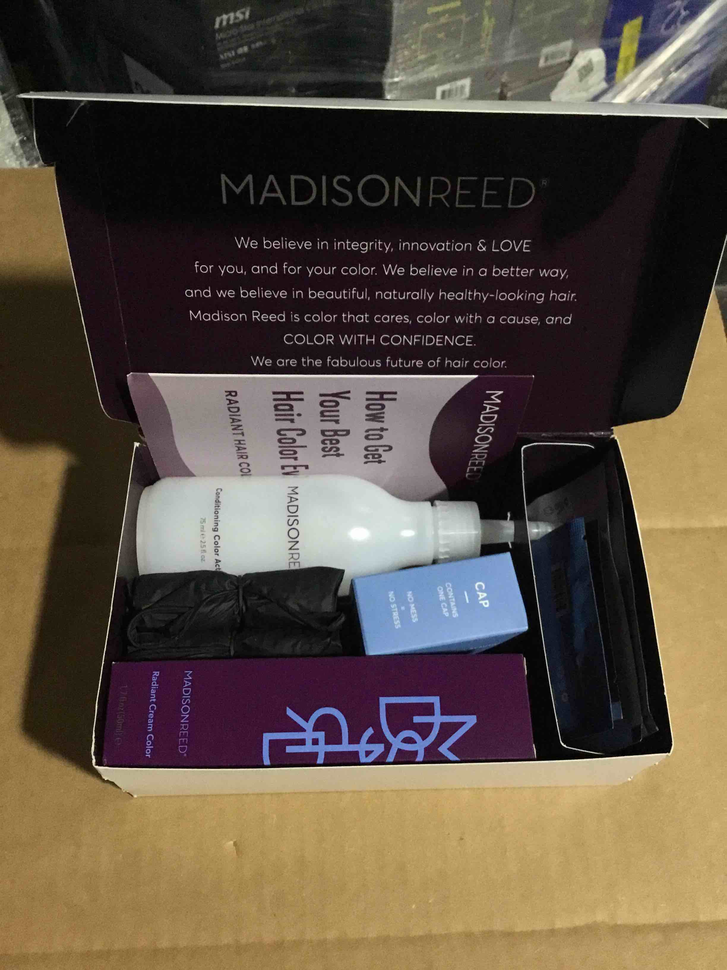 Condition photo showing New/Like New for Madison Reed Radiant Permanent Hair Color Kit  Messina  (4NA)  Darkest Ash Brown  8-Piece Kit