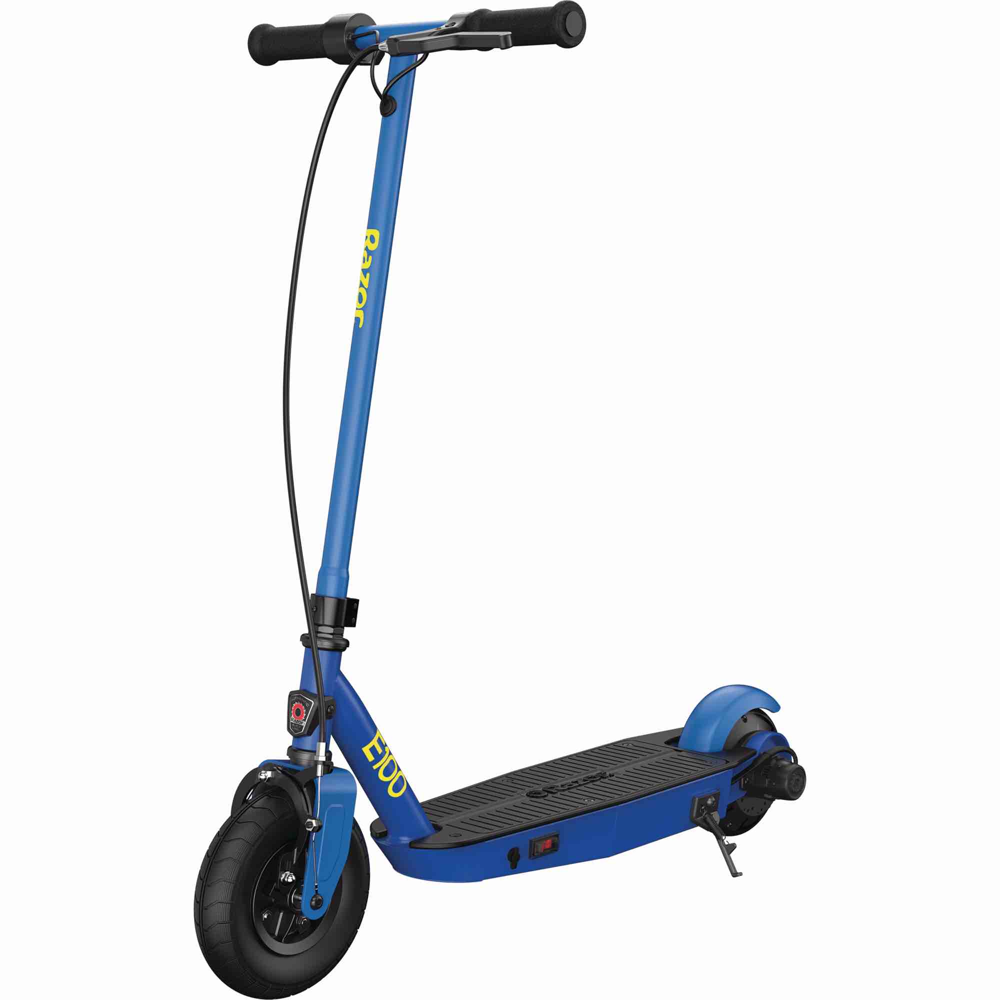 Razor Black Label E100 Electric Scooter - Blue  for Kids Ages 8+ and up to 120 lbs  8  Pneumatic Front Tire  Up to 10 mph & up to 35 mins of Ride Time  90W Power Core High-Torque Hub Motor