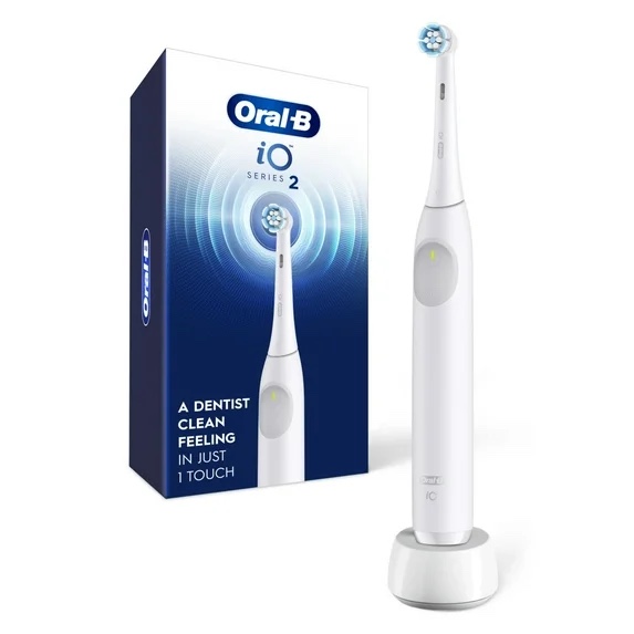 Oral-B iO Series 2 Rechargeable Electric Powered Toothbrush Pure White with 1 Gentle Care Brush Head - Automatic Pressure Sensor to Protect Gums - 3 Modes - 2 Min Timer