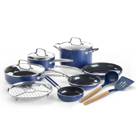 Blue Diamond 12-Piece Ceramic Nonstick Cookware Set – Toxin-Free, Dishwasher Safe, Oven Safe, Nonstick