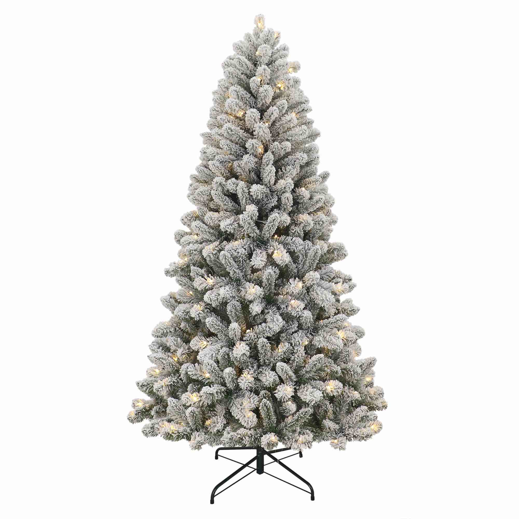 6.5' pre-lit green flocked frisco pine artificial christmas tree with 250 color-changing led lights, by holiday time