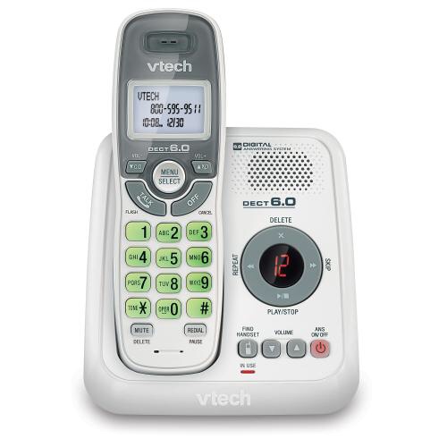 vtech cs6124 dect 6.0 cordless phone with answering system and caller id/call waiting  white with 1 handset