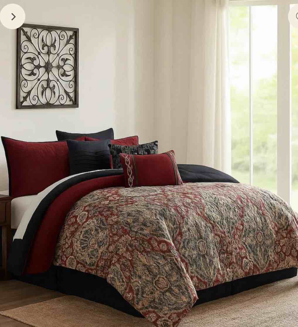 Luxury Bedding 9/10 Piece Comforter Set , Red Vintage Medallion