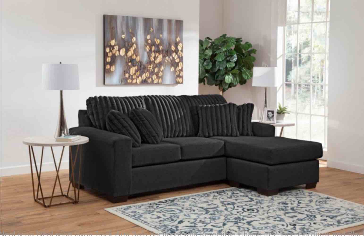 NeoLiving NeoLiving Jaxon Track Arm Sofa Sectional with Reversible Chaise in 2-Tone Corduroy and Black Fabric