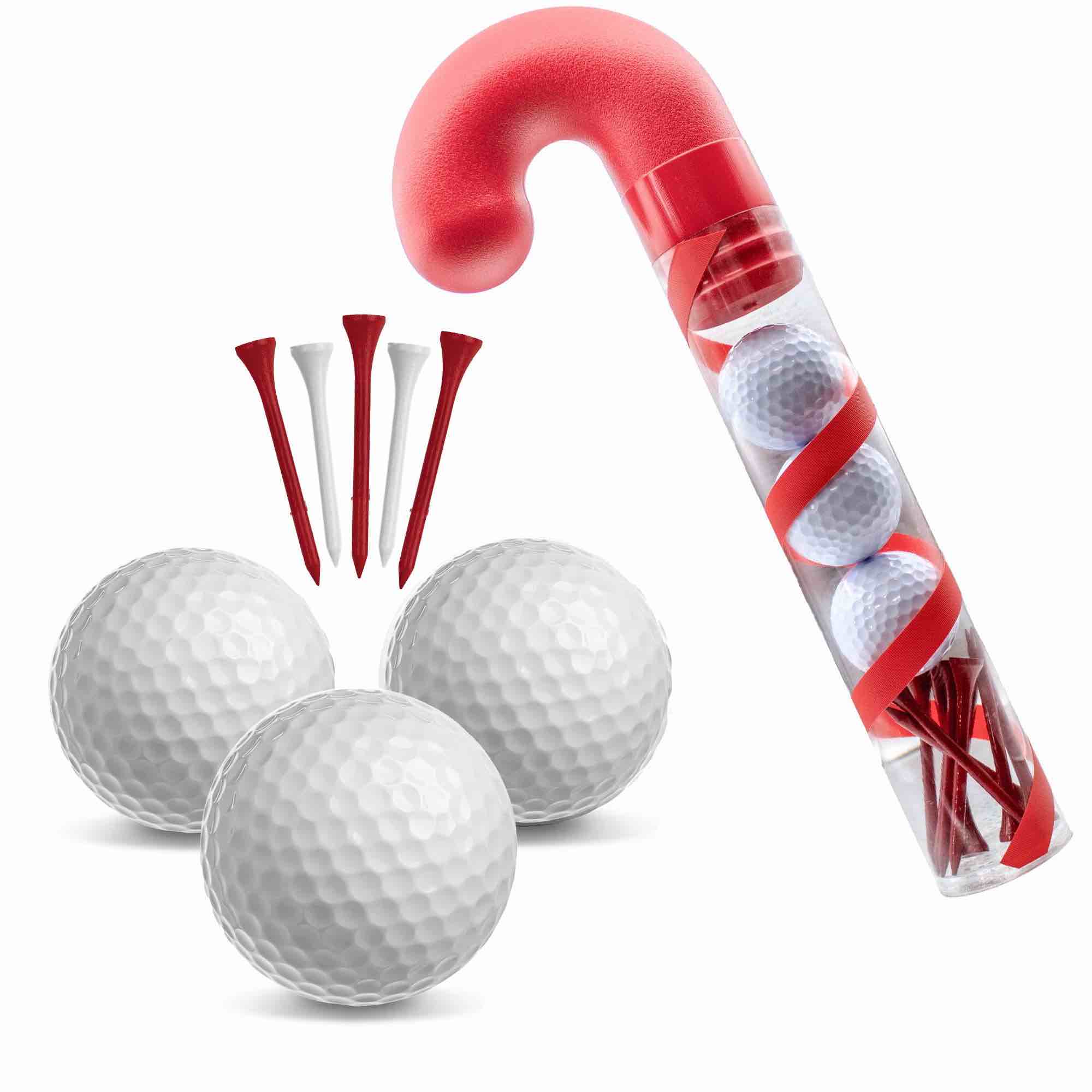 Candy Cane Golf Ball Gift Set – 3 Golf Balls & 10 Wooden Festive Tees