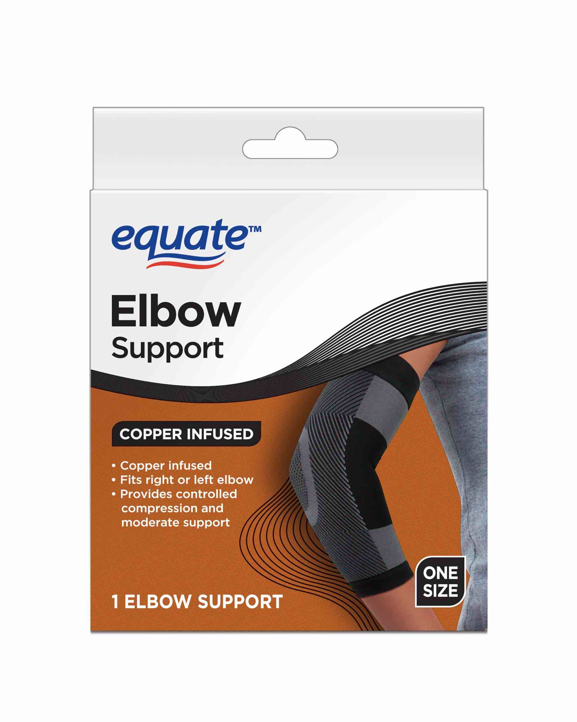 equate copper infused elbow support for compression and moderate support, 1 count, one size