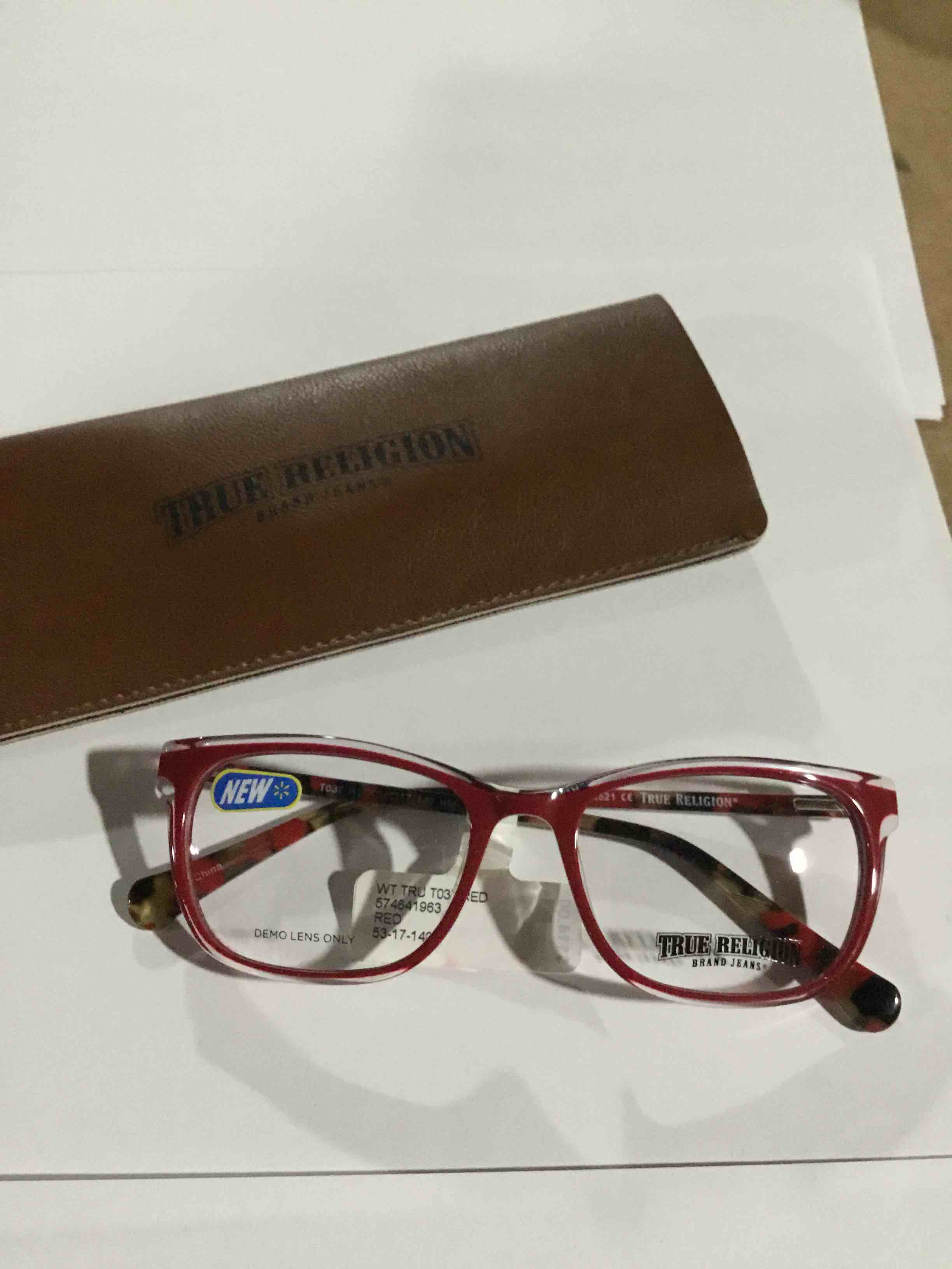 Condition photo showing New/Like New for True Religion Women's T037 Square Prescription Eyeglasses with Case, Red