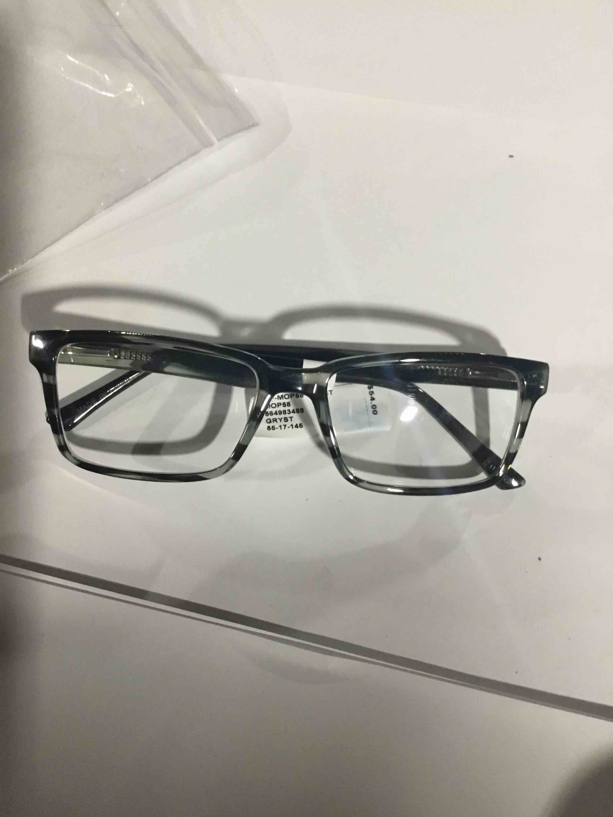 Condition photo showing New/Like New for Walmart Men's MOP58 Rectangular Prescription Eyeglasses with Case, Gray Stripe