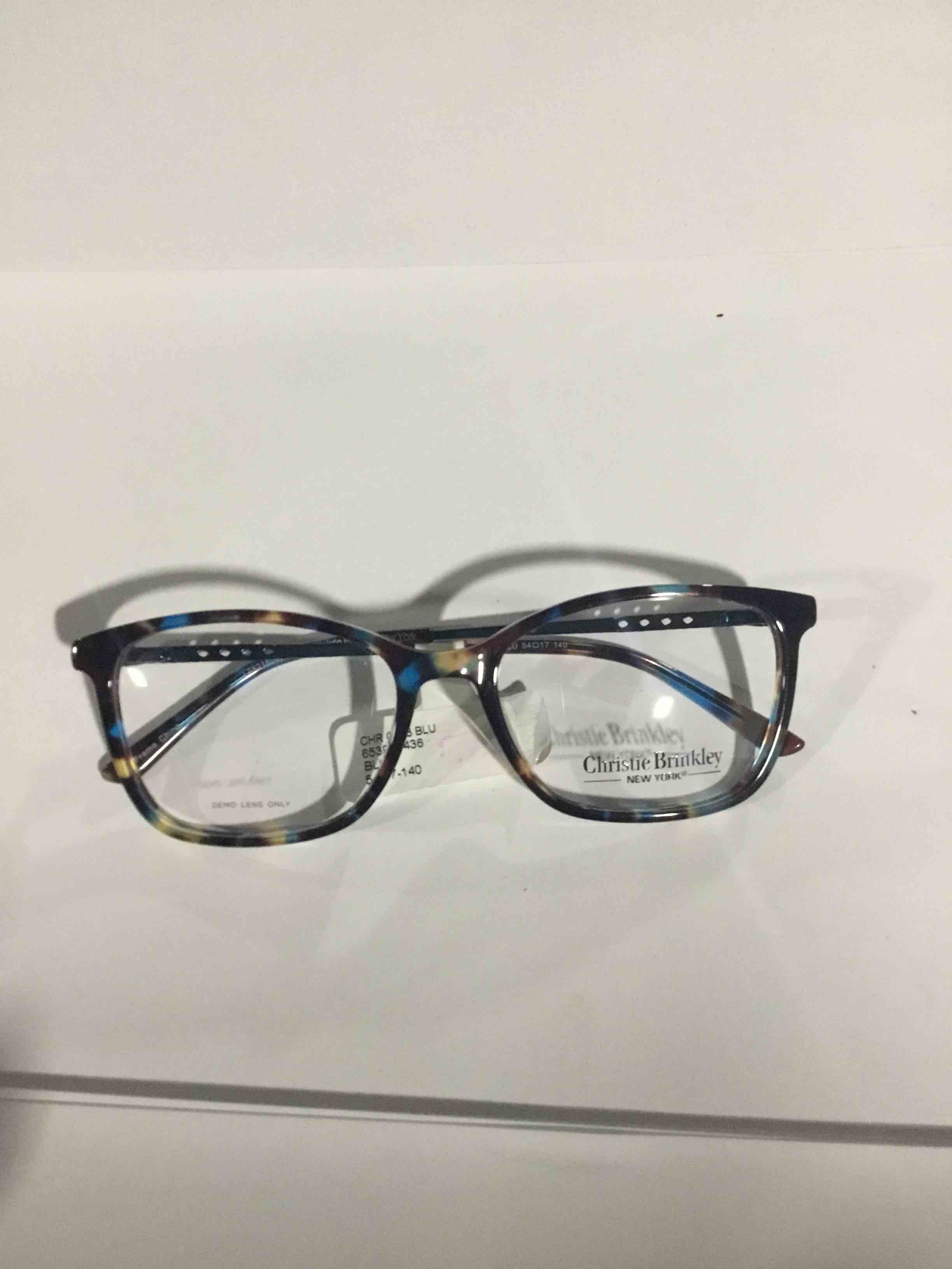 Condition photo showing New/Like New for Christie Brinkley Women's C328 Square Prescription Eyeglasses with Case, Blue Tortoise