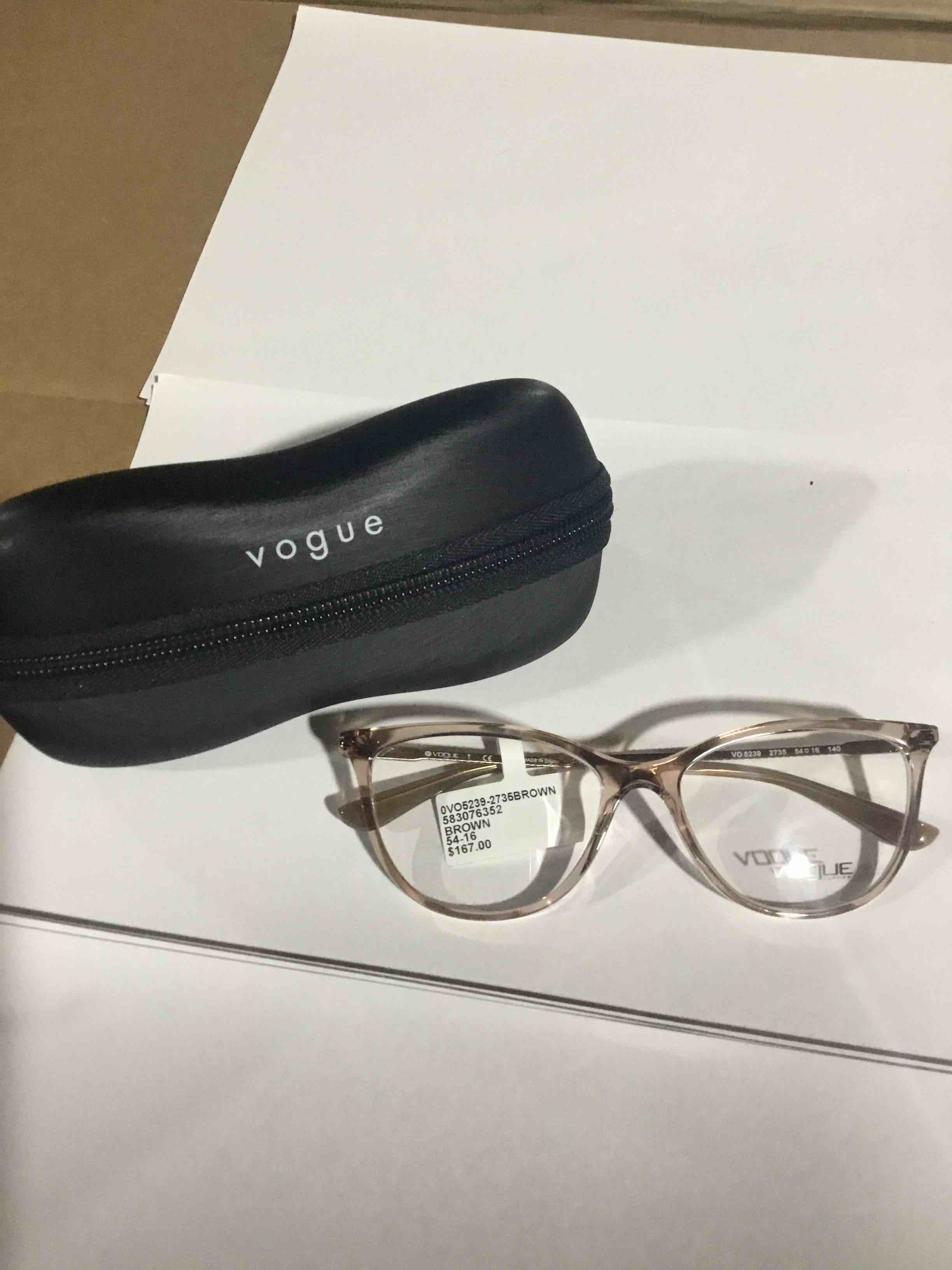 Condition photo showing New/Like New for Vogue Eyewear Women's VO5239 Cat Eye Prescription Eyeglass Frames, Top Brown/Crystal/Demo Lens, 54 mm (B07R6XH44Z)