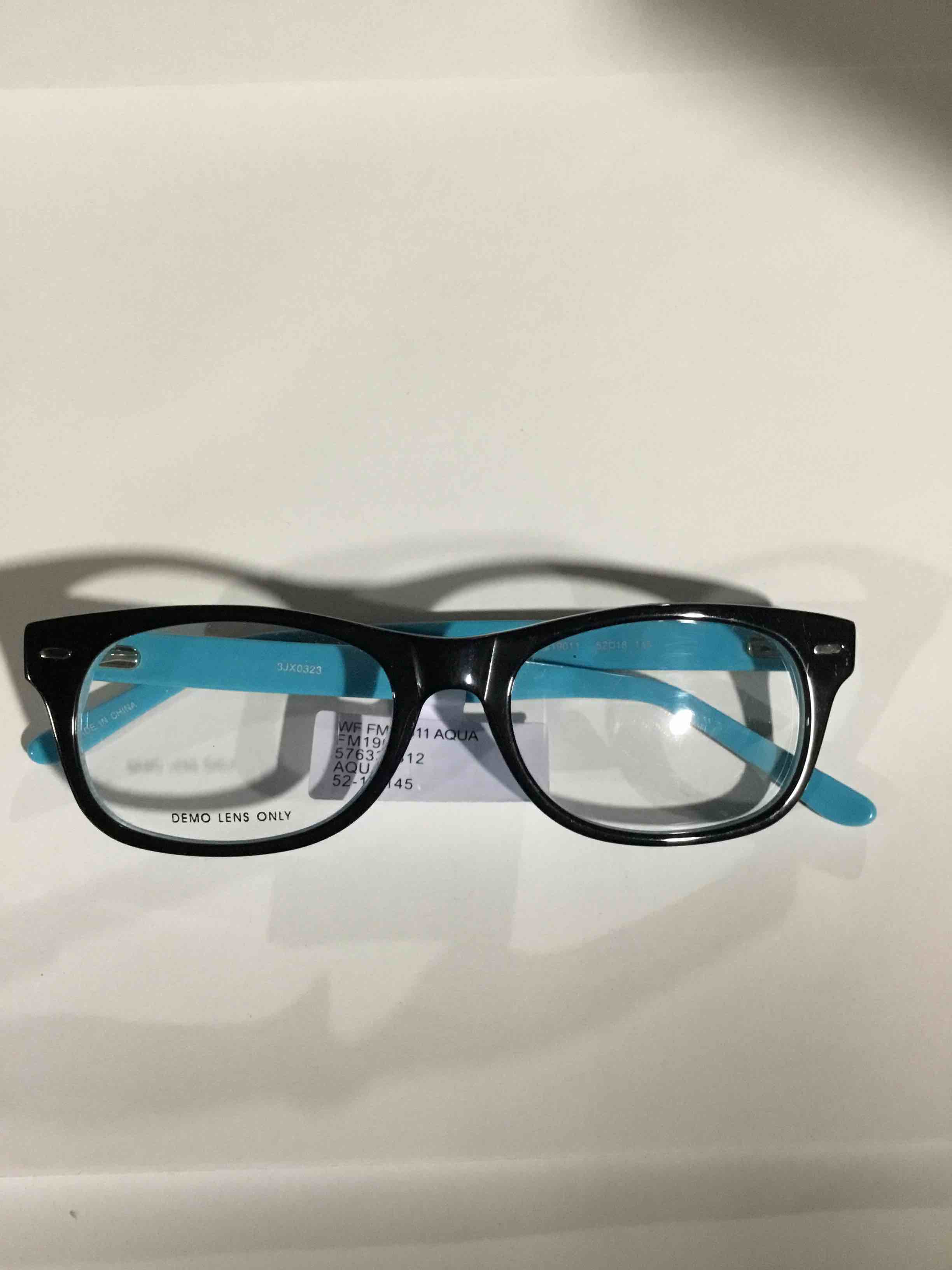 Condition photo showing New/Like New for Walmart Women's FM19011 Square Prescription Eyeglasses with Case, Black/Blue