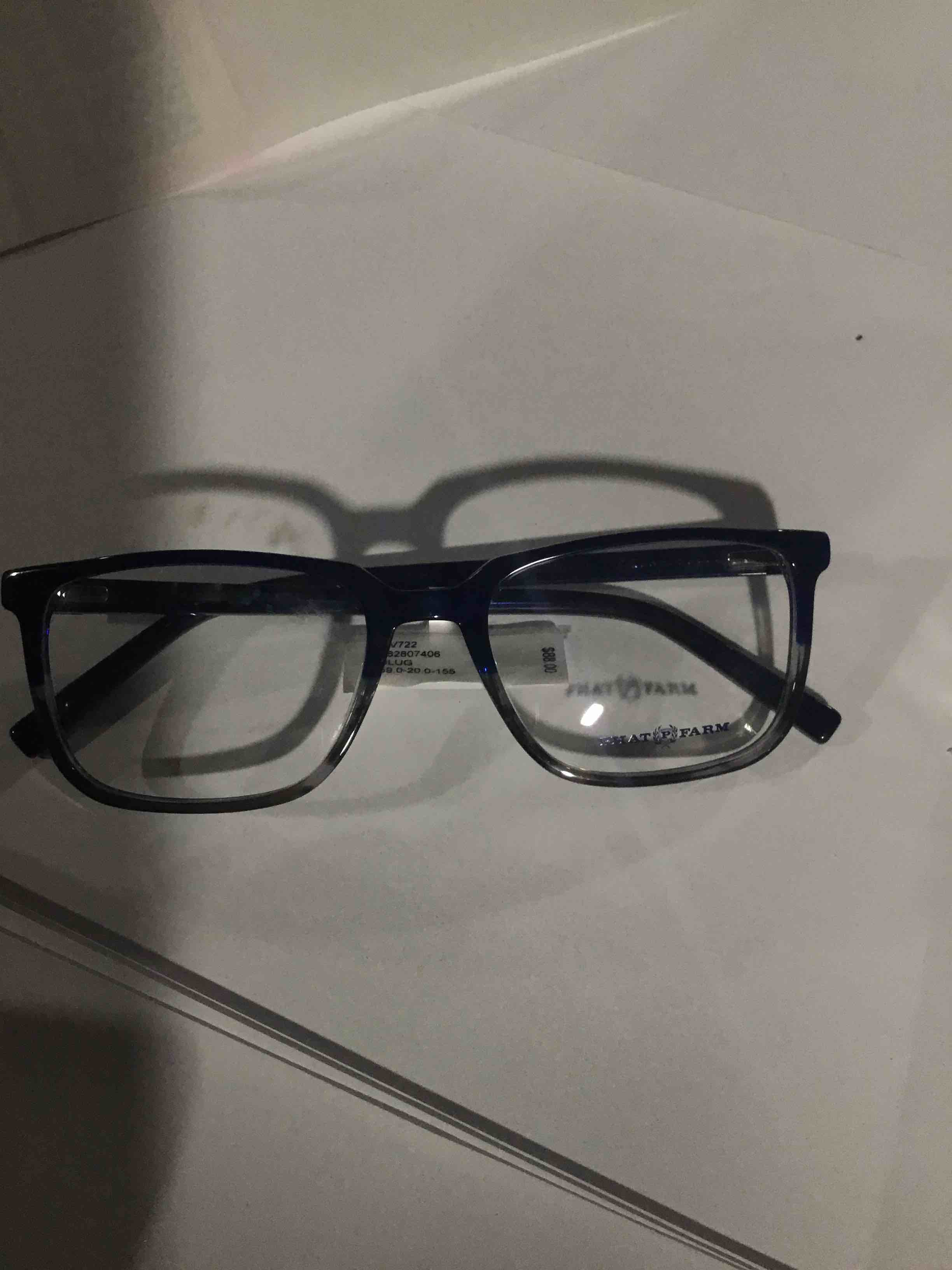 Condition photo showing New/Like New for Phat Farm Men's HV722 Square Prescription Eyeglasses with Case, Blue Gradient