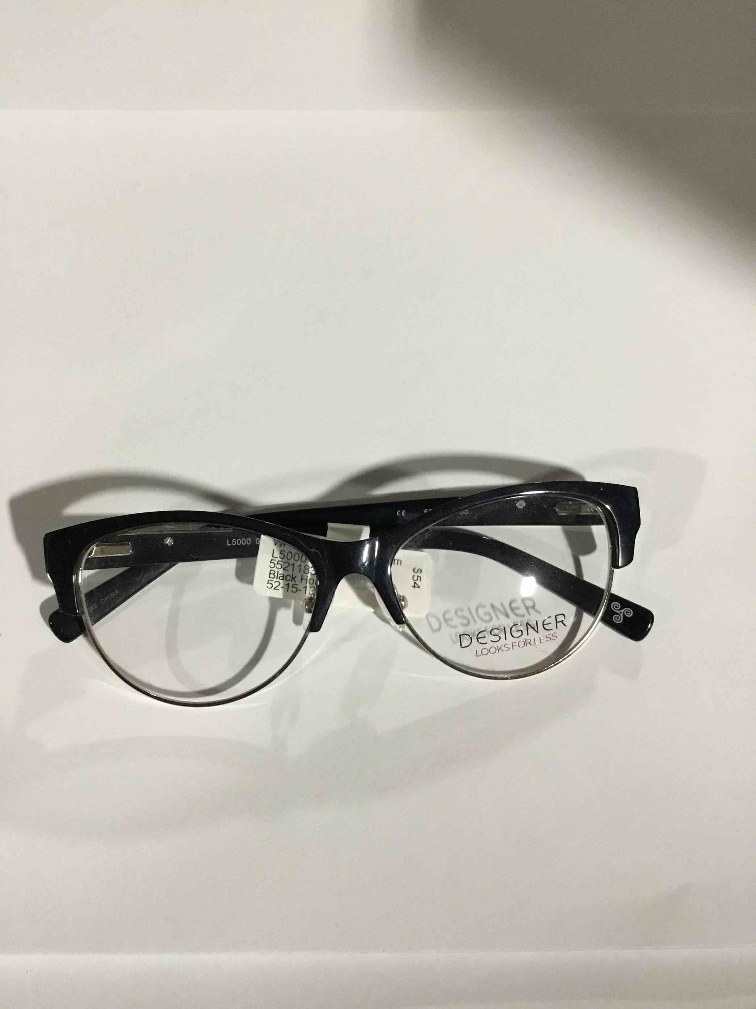 Condition photo showing New/Like New for Designer Looks for Less Womens Prescription Glasses, L5000 Black