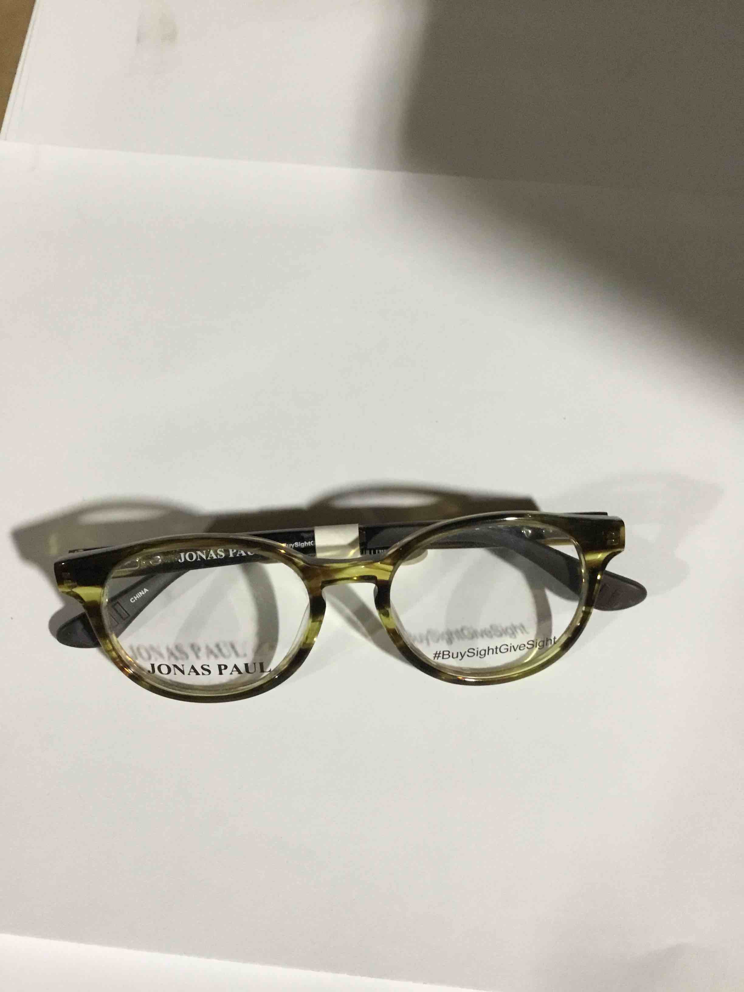 Condition photo showing New/Like New for Jonas Paul Youth Paul/Paige Round Prescription Eyeglasses with Case, Green Tortoise